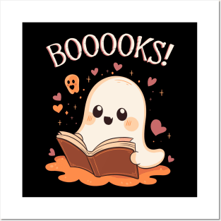 Cute Ghost Book T-Shirt, Halloween Teacher TShirt, Booooks Librarian Shirt, Bookworm Gift, Halloween Party Crewneck Posters and Art